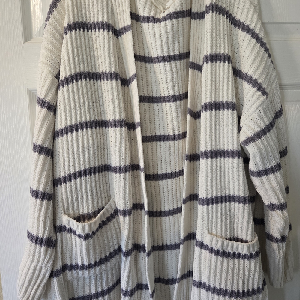 Pink Rose Cream and Gray Striped Cardigan